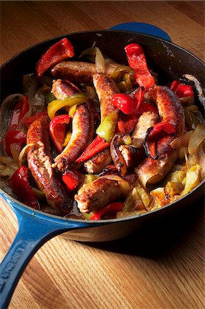 sausage recipe - Sausage, Onions and Peppers in a Skillet Stock Photo - Premium Royalty-Free, Code: 659-06152859
