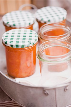 simsearch:659-06372343,k - Apricot jam in jars Stock Photo - Premium Royalty-Free, Code: 659-06152882