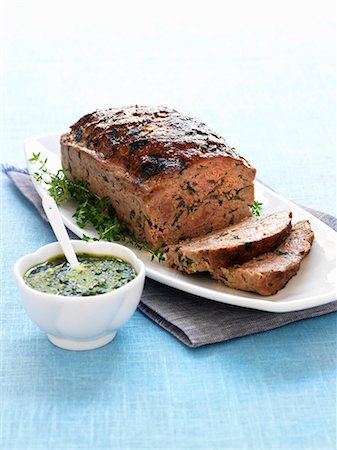 Meatloaf with herb sauce Stock Photo - Premium Royalty-Free, Code: 659-06153477