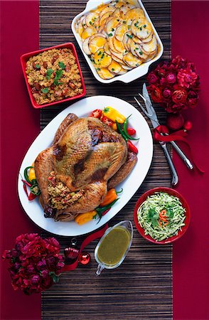 Tex-Mex style roast turkey and side dishes (viewed from above) Stock Photo - Premium Royalty-Free, Code: 659-06153516