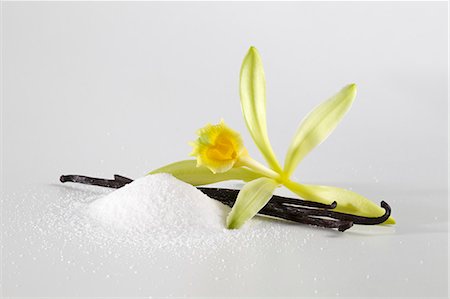 Vanilla blossom, vanilla pod and vanilla sugar Stock Photo - Premium Royalty-Free, Code: 659-06153762