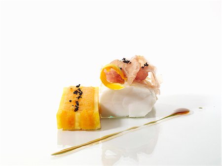 fish dish - Monk fish with Culatello ham and swedes Stock Photo - Premium Royalty-Free, Code: 659-06184711