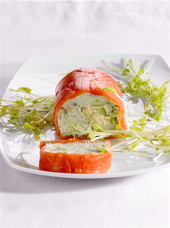 Avocado and salmon roulade with bean sprouts Stock Photo - Premium Royalty-Free, Code: 659-06184959