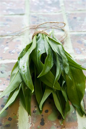 A bunch of fresh ramsons (wild garlic) leaves Fotografie stock - Premium Royalty-Free, Codice: 659-06185152