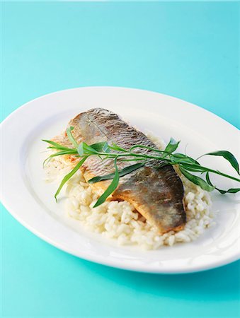 fish dish - Fillet of brook charr on lemon grass risotto Stock Photo - Premium Royalty-Free, Code: 659-06185257
