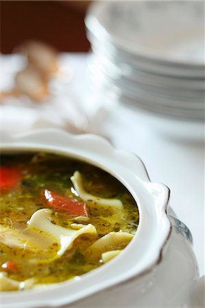 Homemade Chicken Noodle Soup in a Tureen Stock Photo - Premium Royalty-Free, Code: 659-06185671