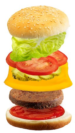 sandwich white background - Comment construire un burger Photographie de stock - Premium Libres de Droits, Code: 659-06186047