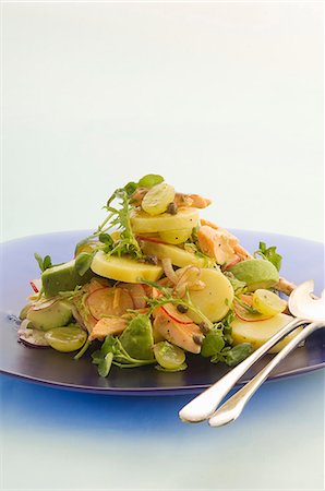 simsearch:659-09124173,k - Potato salad with trout and grapes Foto de stock - Sin royalties Premium, Código: 659-06187155