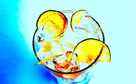 effect on colors - Blue Crack cocktail with vodka and lime slices Stock Photo - Premium Royalty-Free, Code: 659-06187314