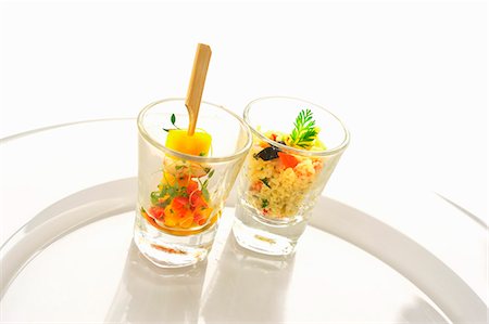 Lobster and mango kebabs and couscous salad Stock Photo - Premium Royalty-Free, Code: 659-06187330