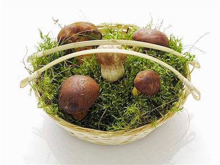 simsearch:659-06495488,k - Five bay boletes in a basket of moss Foto de stock - Sin royalties Premium, Código: 659-06187601