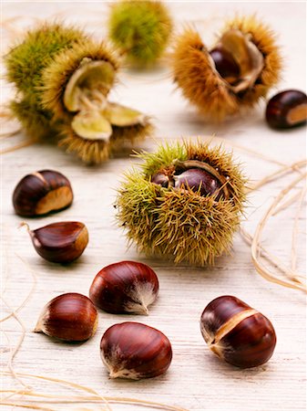 sweet chestnuts - Sweet chestnuts, with and without prickly case Stock Photo - Premium Royalty-Free, Code: 659-06187615