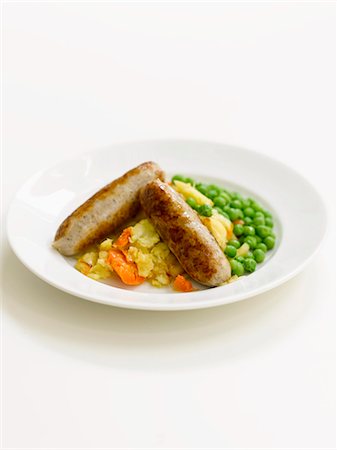 simsearch:659-06372556,k - Sausages with potatoes and peas Stock Photo - Premium Royalty-Free, Code: 659-06188385