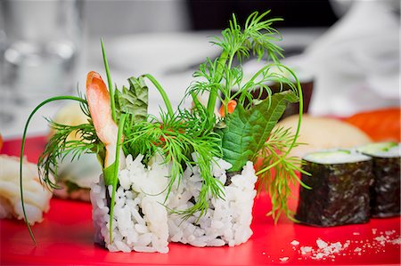 Fresh herbs on a sushi platter Stock Photo - Premium Royalty-Free, Code: 659-06306782