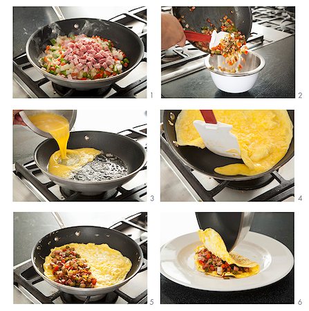 simsearch:659-06903414,k - Steps for Making a Denver Omelet Stock Photo - Premium Royalty-Free, Code: 659-06307463