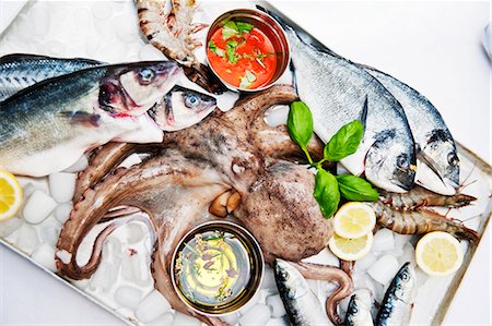 Fresh fish, octopus and giant prawns Foto de stock - Sin royalties Premium, Código: 659-06373222