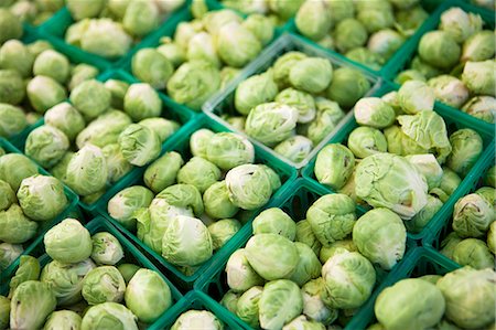 Baskets of Fresh Organic Brussels Sprouts at a Farmer's Market Foto de stock - Sin royalties Premium, Código: 659-06373231