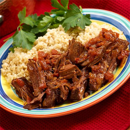simsearch:659-06901558,k - Southwestern Roast Beef (Roast Beef in Salsa) with Rice Stock Photo - Premium Royalty-Free, Code: 659-06373411