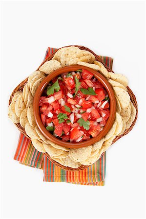 salsa - Fresh Salsa and Tortilla Chips; From Above Stock Photo - Premium Royalty-Free, Code: 659-06373662