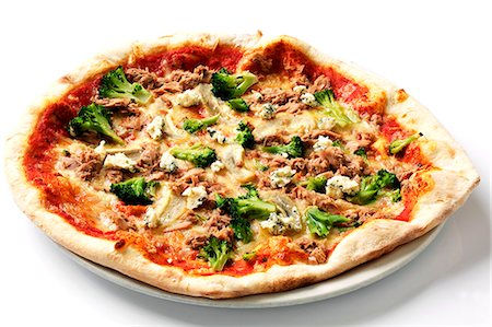 simsearch:659-06493987,k - A broccoli, tuna and blue cheese pizza Stock Photo - Premium Royalty-Free, Code: 659-06494243