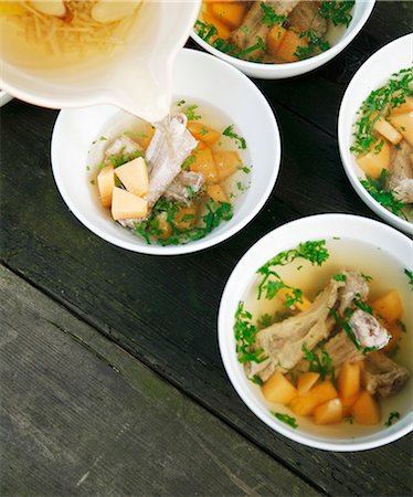soup top view - Broth with bamboo mushrooms, melon and pork ribs Stock Photo - Premium Royalty-Free, Code: 659-06494493