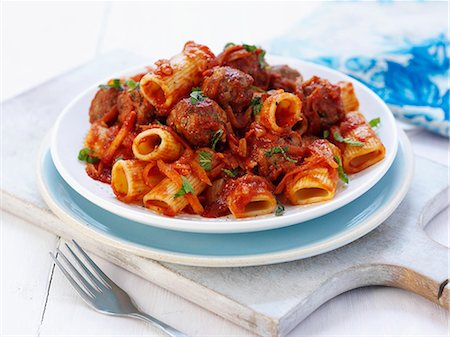 simsearch:659-08147816,k - Pasta with meatballs and tomato sauce Stock Photo - Premium Royalty-Free, Code: 659-06495214