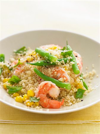 shrimp salad - Couscous salad with prawns, sweetcorn and beans Stock Photo - Premium Royalty-Free, Code: 659-06495328