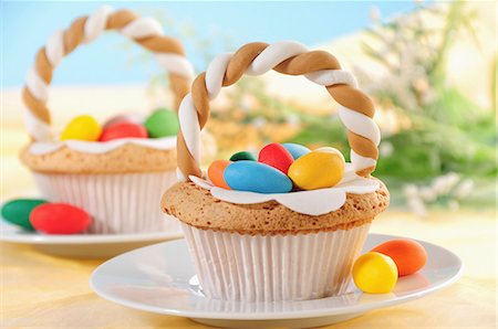 easter celebration - Easter cupcakes decorated with sugar eggs Stock Photo - Premium Royalty-Free, Code: 659-06495725
