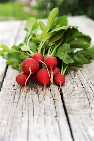 food, wooden table - A bunch of radishes Stock Photo - Premium Royalty-Free, Code: 659-06495761