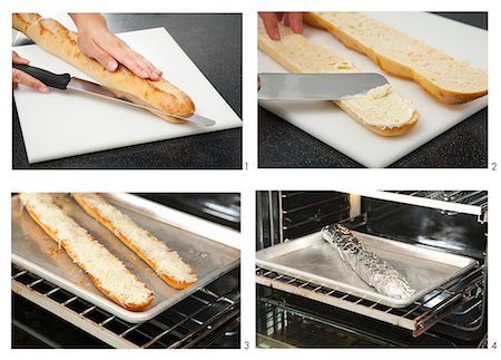 pan de ajo - Steps for Making Cheesy Garlic Bread Foto de stock - Sin royalties Premium, Código: 659-06901137