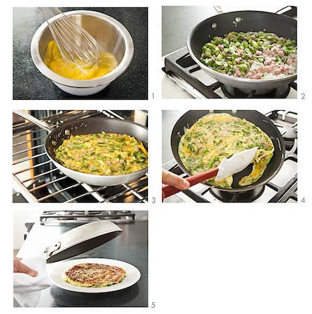 pisa - Steps for Making a Ham and Asparagus Frittata Foto de stock - Sin royalties Premium, Código: 659-06901288