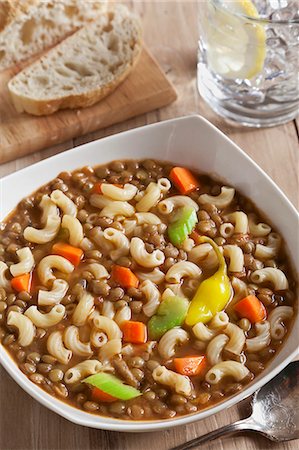 simsearch:659-06902758,k - Lentil Soup with Hot Peppers and Elbow Macaroni Stock Photo - Premium Royalty-Free, Code: 659-06901488