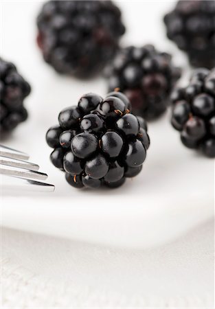 Blackberries on a white plate Stockbilder - Premium RF Lizenzfrei, Bildnummer: 659-06901843