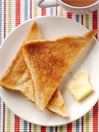 plate aerial view - Toast with butter and tea Stock Photo - Premium Royalty-Free, Code: 659-06902511