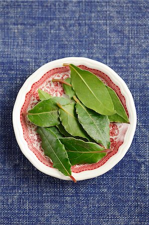 Several fresh bay leaves on a plate Photographie de stock - Premium Libres de Droits, Code: 659-06902825