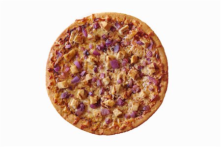 pizza - Grilled Chicken and Red Onion Pizza; From Above on a White Background Stock Photo - Premium Royalty-Free, Code: 659-06902904