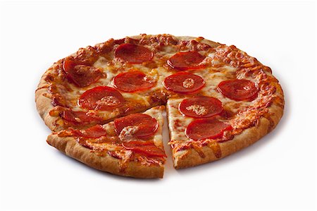 pizza not people - Pepperoni pizza, a slice cut Stock Photo - Premium Royalty-Free, Code: 659-06902914