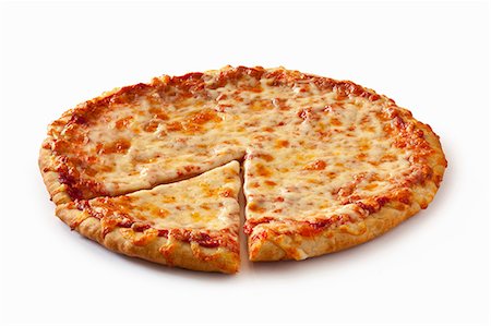 pizza not people - Plain Cheese Pizza Sliced Once on a White Background Stock Photo - Premium Royalty-Free, Code: 659-06902910