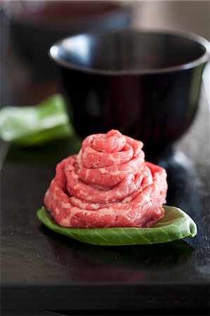 raw beef - Wagyu beef on pak choi Stock Photo - Premium Royalty-Free, Code: 659-06903230