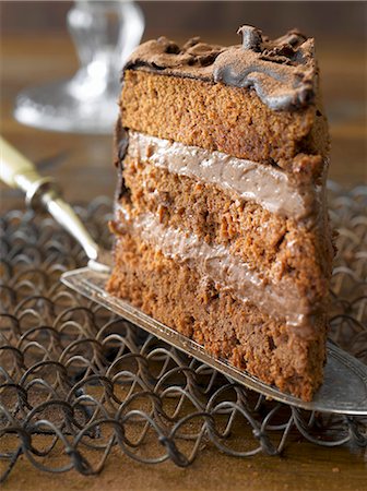 A slice of chocolate torte on a cake slice Stock Photo - Premium Royalty-Free, Code: 659-06903618