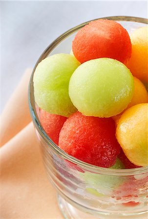 exotic fruit - Melon Ball Salad in a Glass; Close Up Stock Photo - Premium Royalty-Free, Code: 659-07026855