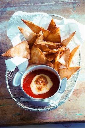 foods for dip - A tomato dip with cheese and tortilla chips Stock Photo - Premium Royalty-Free, Code: 659-07027492