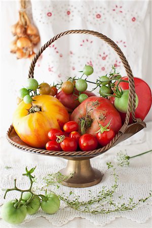 fruits vegetables - A Variety of Fresh Tomatoes in a Metal Basket Stock Photo - Premium Royalty-Free, Code: 659-07028450