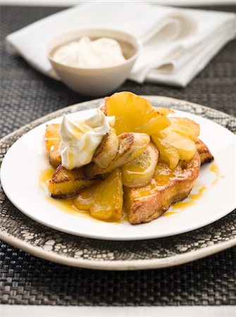 French toast with pineapple and cream Stock Photo - Premium Royalty-Free, Code: 659-07028733