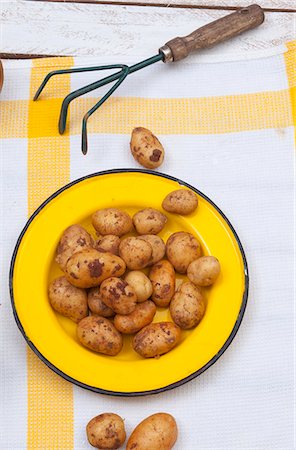 potato top view - New potatoes on a yellow plate Stock Photo - Premium Royalty-Free, Code: 659-07028938