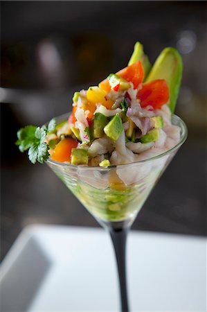 fruit vegetable recipe - Ceviche with avocado in a stemmed glass Stock Photo - Premium Royalty-Free, Code: 659-07028943