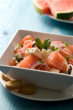 Summer salad with watermelon and feta Stock Photo - Premium Royalty-Free, Code: 659-07069763