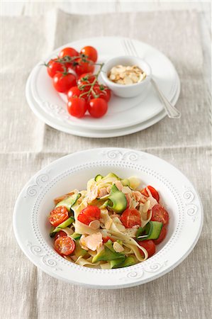 Tagliatelle with salmon and vegetables Stock Photo - Premium Royalty-Free, Code: 659-07597161