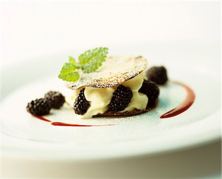 simsearch:659-03531936,k - Mille feuille with cream and blackberries Stock Photo - Premium Royalty-Free, Code: 659-07597674
