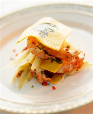 simsearch:659-03532572,k - Open lasagne with chilli prawns Stock Photo - Premium Royalty-Free, Code: 659-07597679